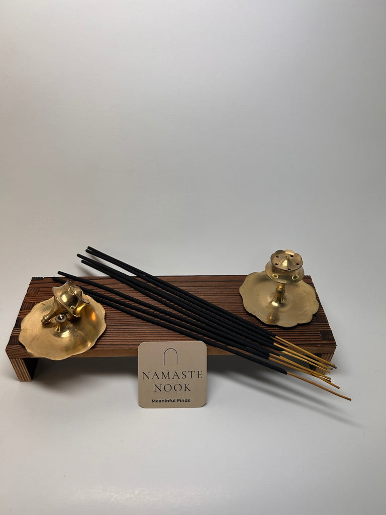 Brass Pedestal Incense Holder — Scalloped Ash Catcher — view 2