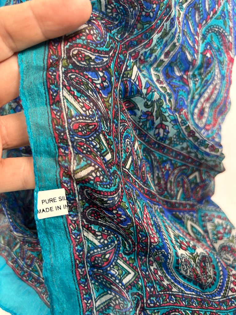 Varanasi Pure Silk Scarf / Dupatta – Blue Paisley
