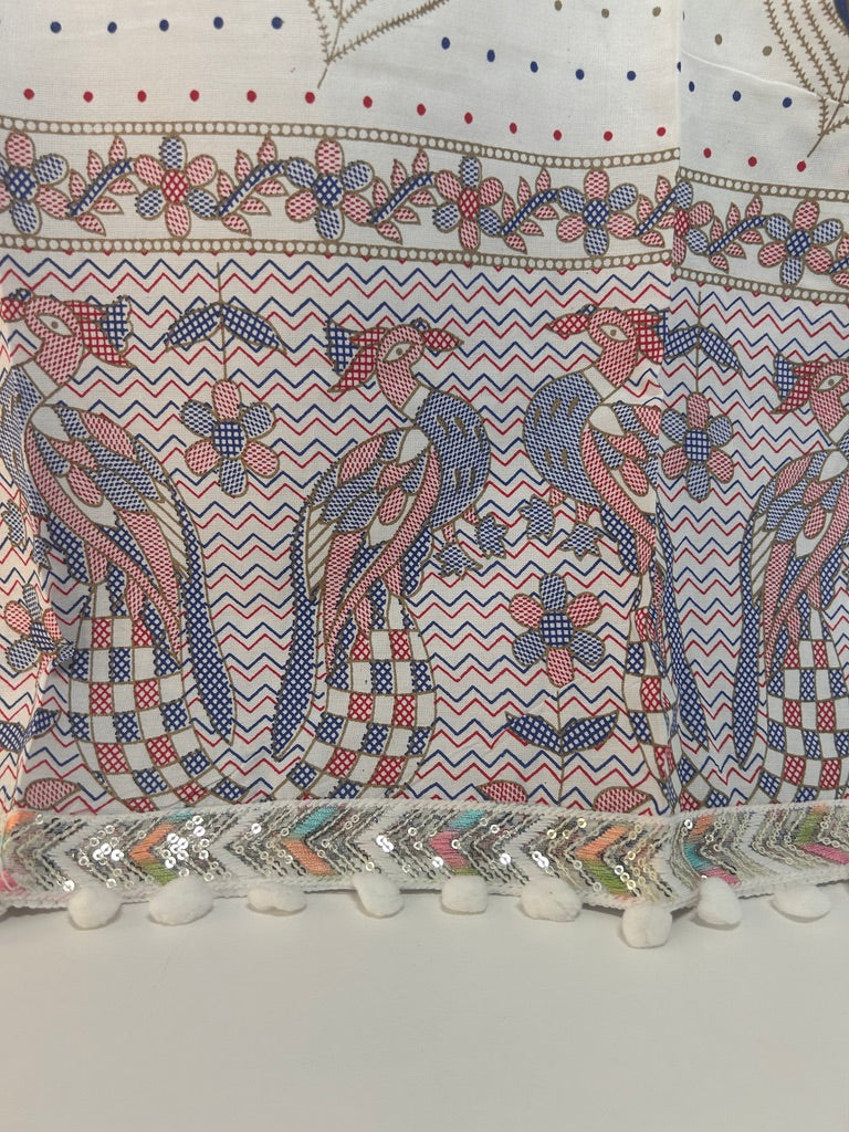 White Peacock Embellished Cotton Kurti / Tunic Top — view 3