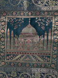 Varanasi Woven Pillow Cover – Taj Mahal, Leaf Green & Gold