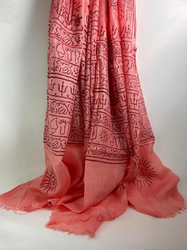 Hand-Stamped Light Mesh Cotton Summer Scarf