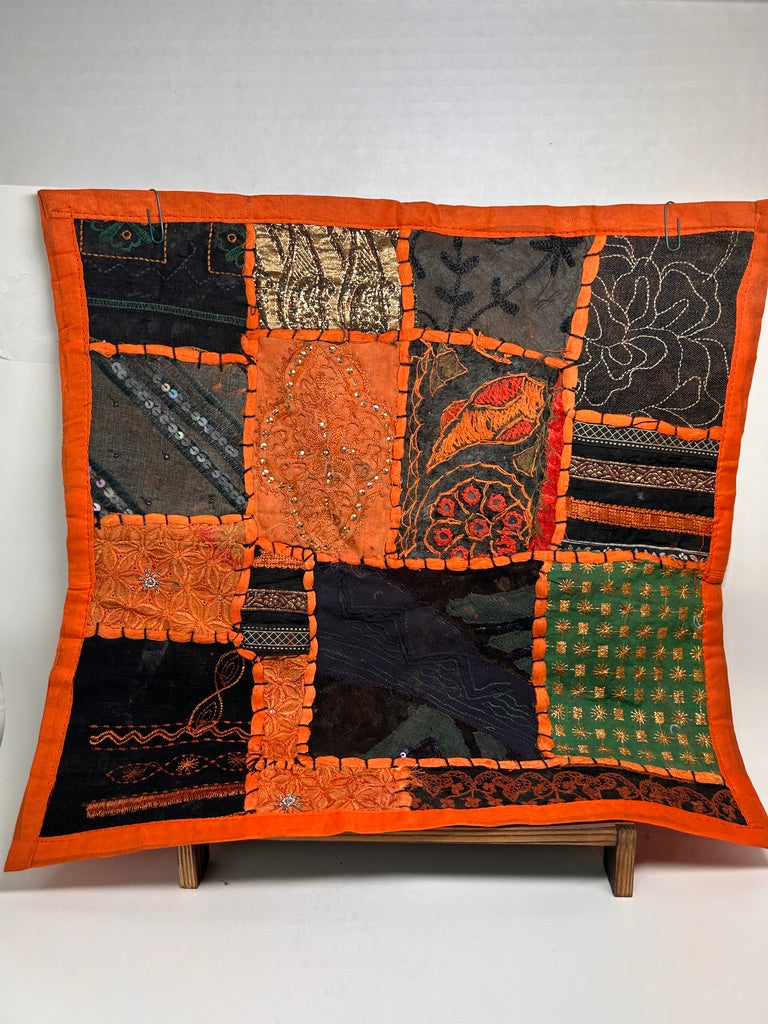 Embroidered Patchwork Pillow Cover, Orange