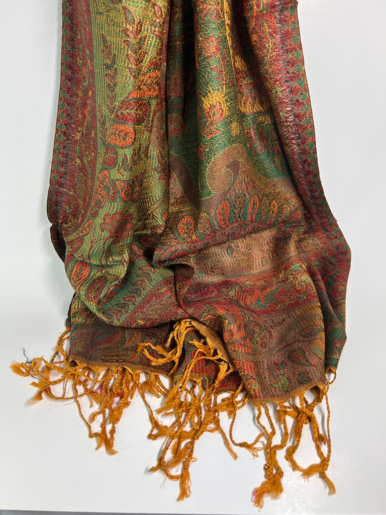 Fine-Weave Reversible Cotton-Silk Paisley Wrap