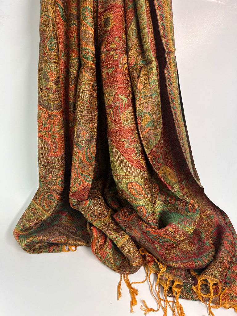 Fine-Weave Reversible Cotton-Silk Paisley Wrap