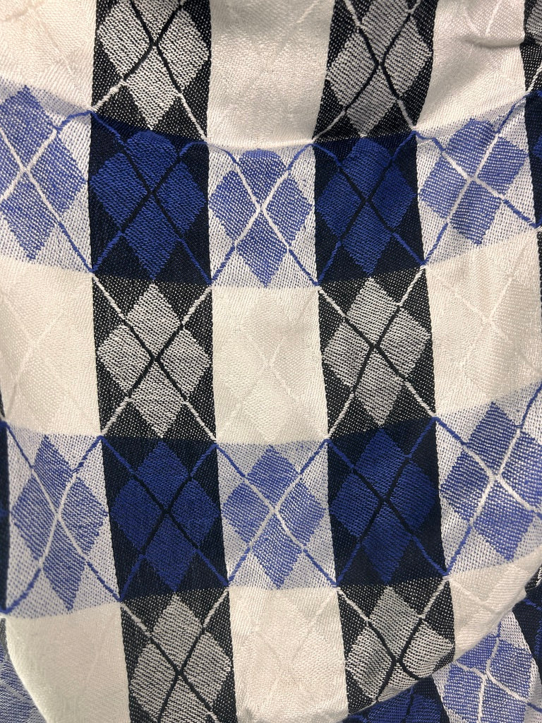 Plaid Silk-Mix Scarf, Blue & White