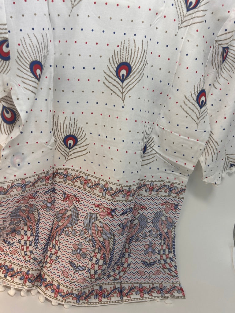 White Peacock Embellished Cotton Kurti / Tunic Top — view 8