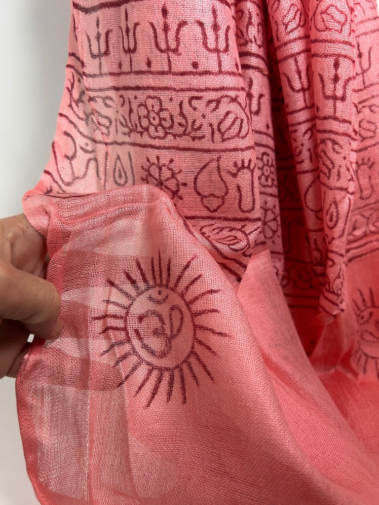 Hand-Stamped Light Mesh Cotton Summer Scarf – Salmon
