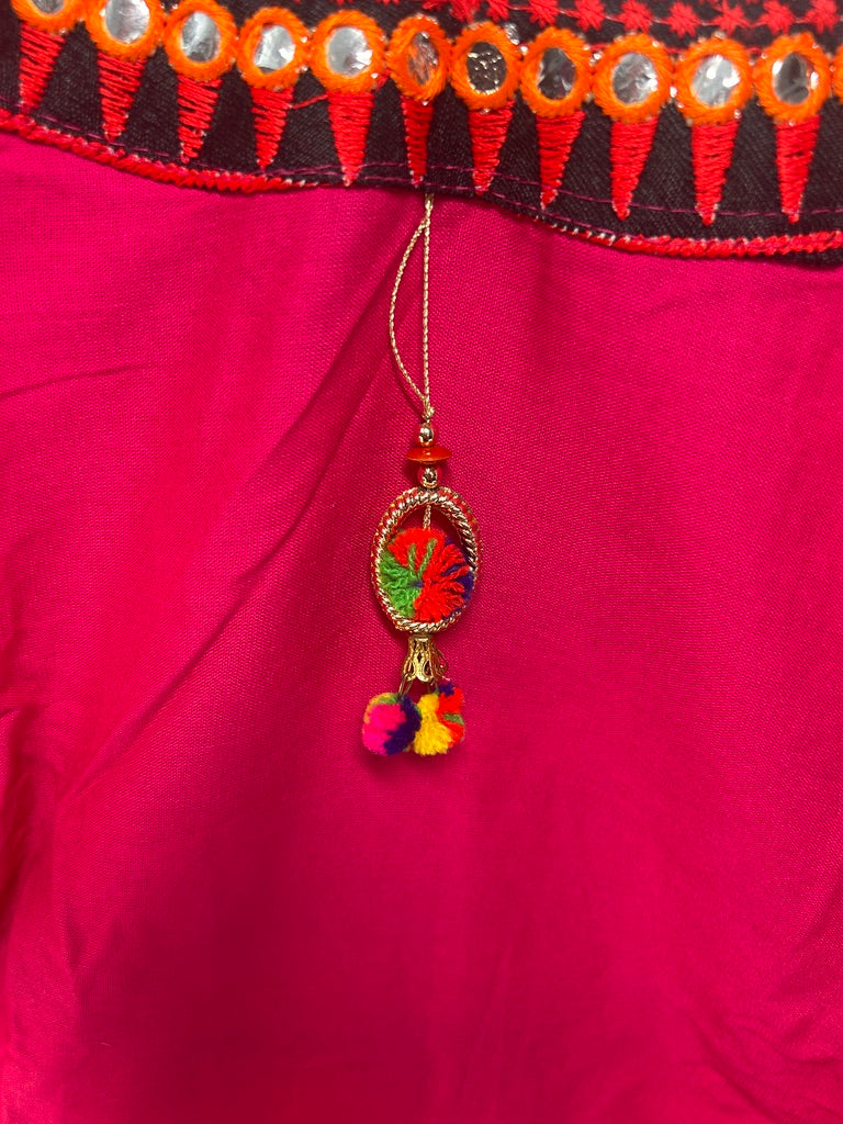 Fuchsia Mirror-Work Embroidered Cotton Kurti / Tunic Top — view 7