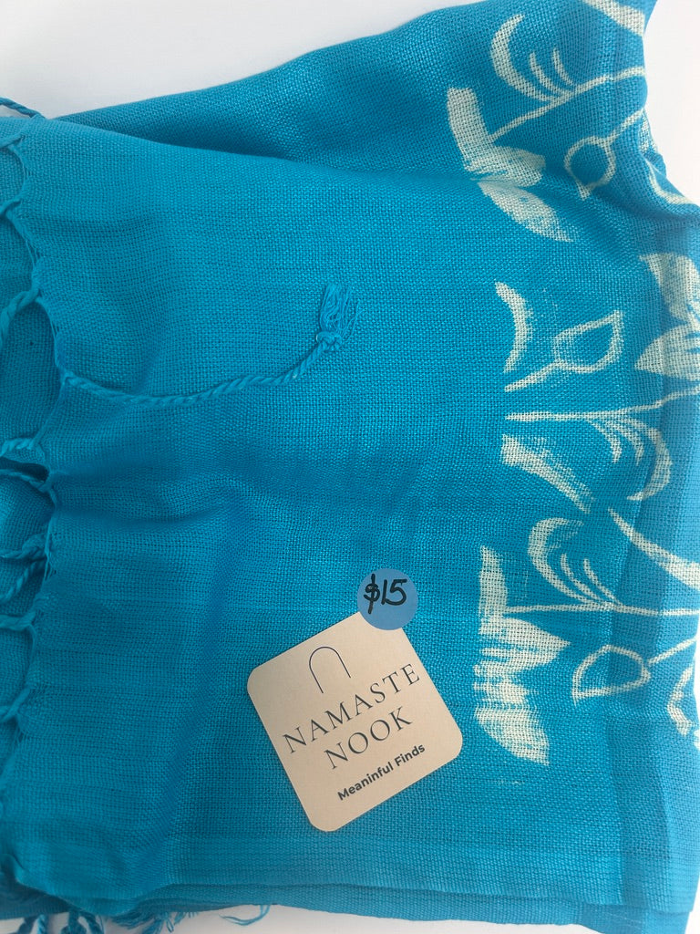 Mordant-Stamped Cotton Scarf / Wrap, Turquoise