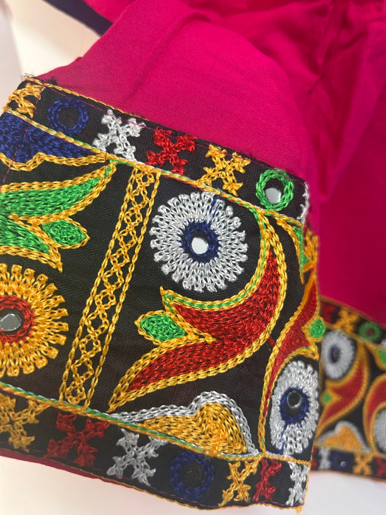 Fuchsia Mirror-Work Embroidered Cotton Kurti / Tunic Top — view 11