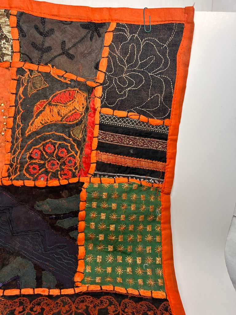 Embroidered Patchwork Pillow Cover, Orange