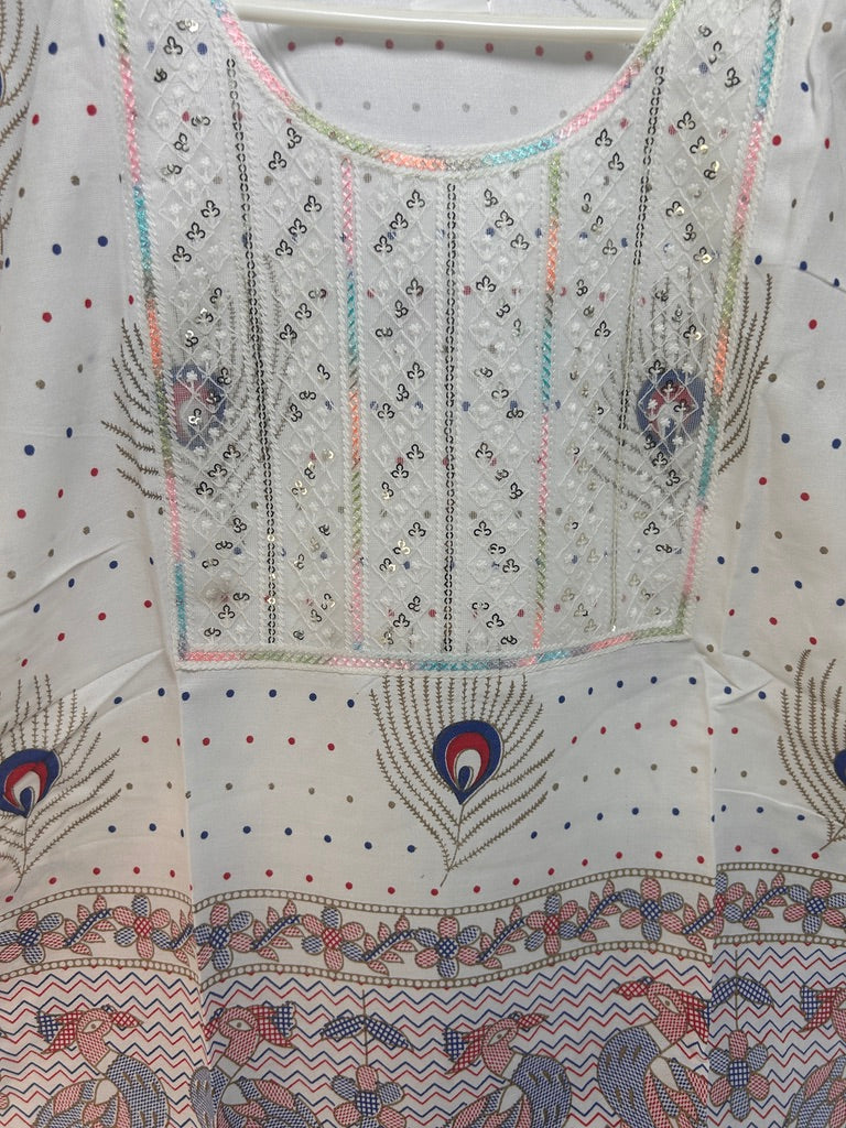 White Peacock Embellished Cotton Kurti / Tunic Top — view 4