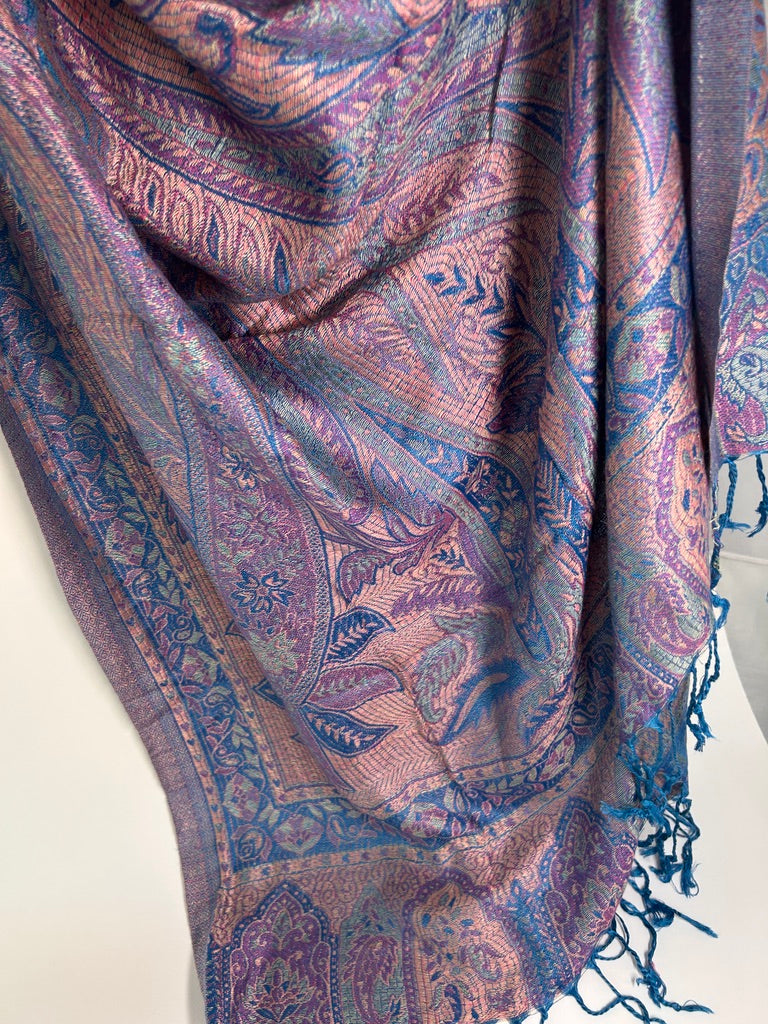 Fine-Weave Reversible Cotton-Silk Paisley Wrap