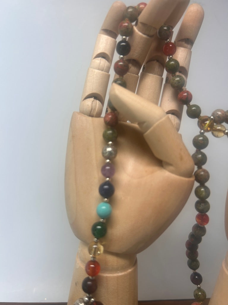 Natural Seven Chakra Energy Mala — Certified Gemstone Meditation Necklace