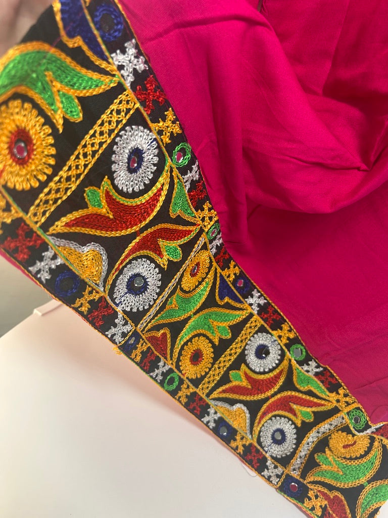 Fuchsia Mirror-Work Embroidered Cotton Kurti / Tunic Top — view 12