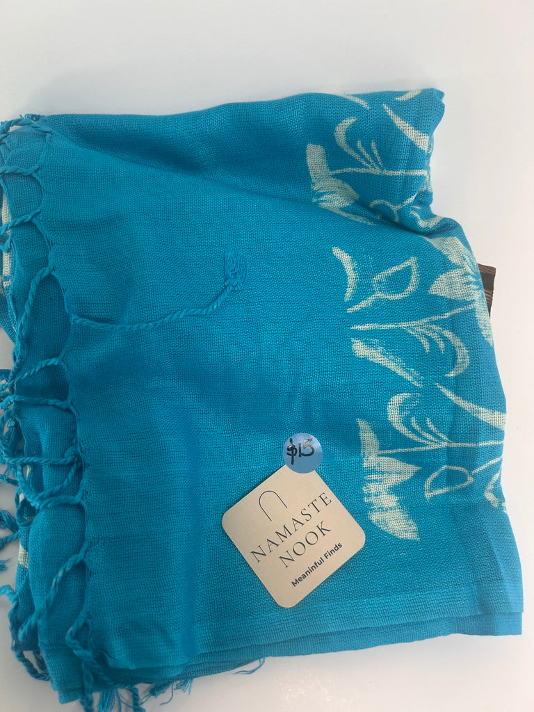 Mordant-Stamped Cotton Scarf / Wrap, Turquoise