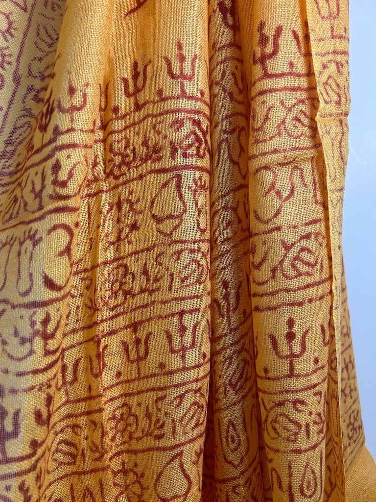 Hand-Stamped Light Mesh Cotton Summer Scarf – Yellow