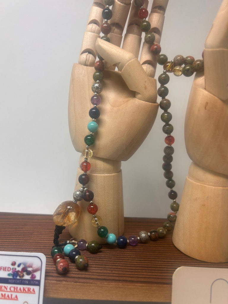 Natural Seven Chakra Energy Mala — Certified Gemstone Meditation Necklace