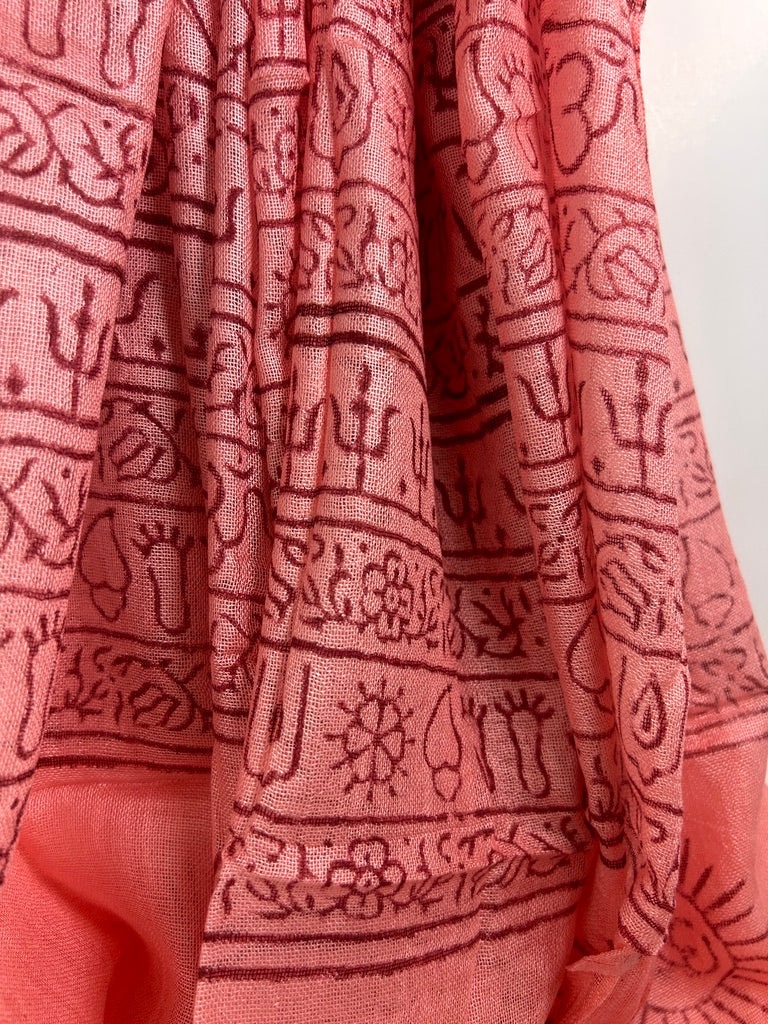 Hand-Stamped Light Mesh Cotton Summer Scarf