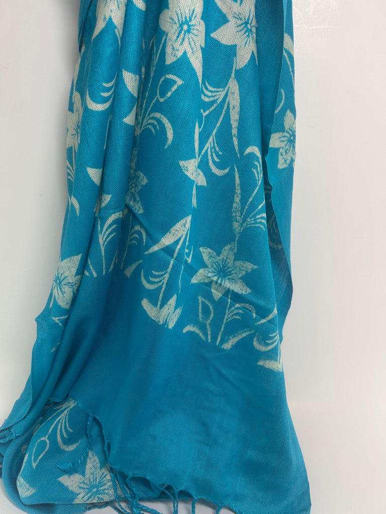 Mordant-Stamped Cotton Scarf / Wrap, Turquoise