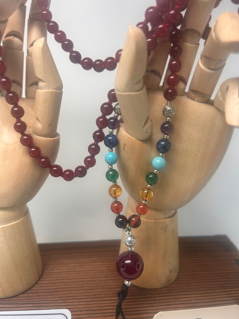 Natural Seven Chakra Energy Mala — Certified Gemstone Meditation Necklace