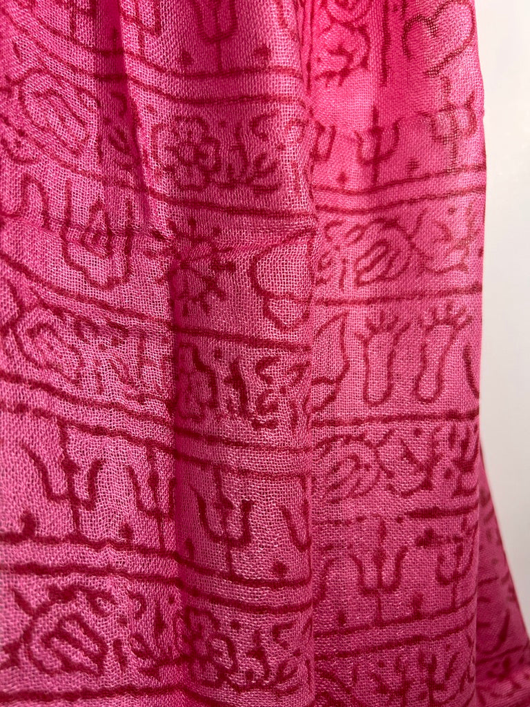 Hand-Stamped Light Mesh Cotton Summer Scarf – Pink