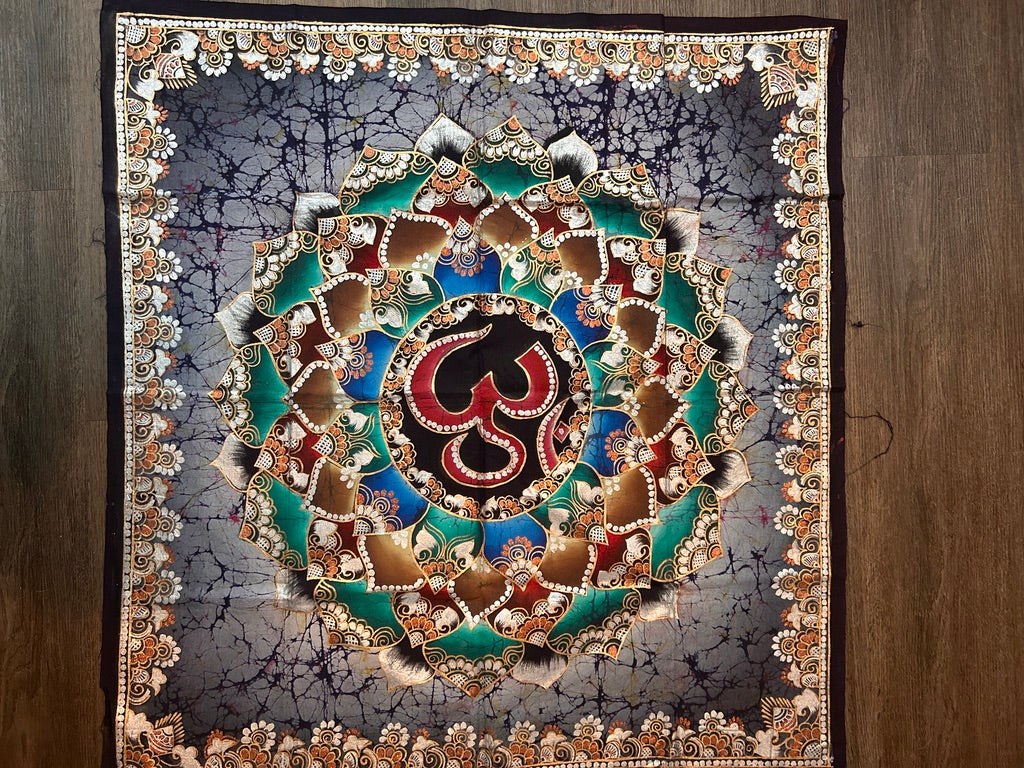 Mirzapur Hand-Batik Cotton Textile – Gray Om Mandala