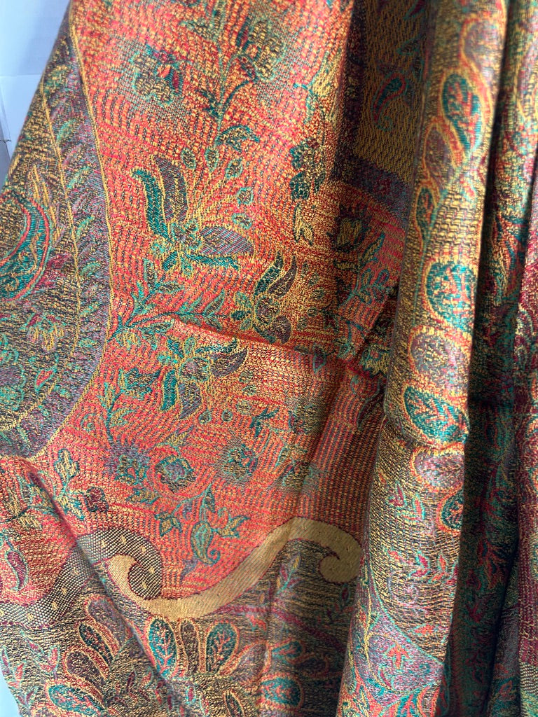 Fine-Weave Reversible Cotton-Silk Paisley Wrap