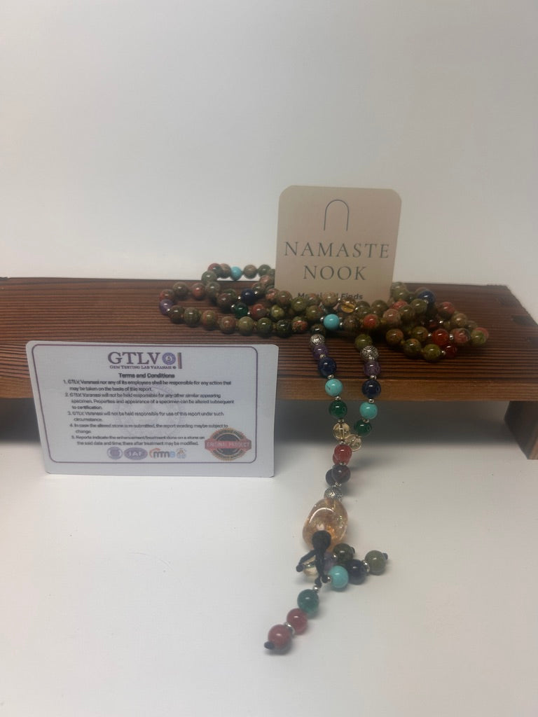 Natural Seven Chakra Energy Mala — Certified Gemstone Meditation Necklace