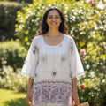 White Peacock Embellished Cotton Kurti / Tunic Top — view 1