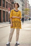 Elephant Border Cotton Short Kurti / Tunic Top, Mustard Yellow — view 1