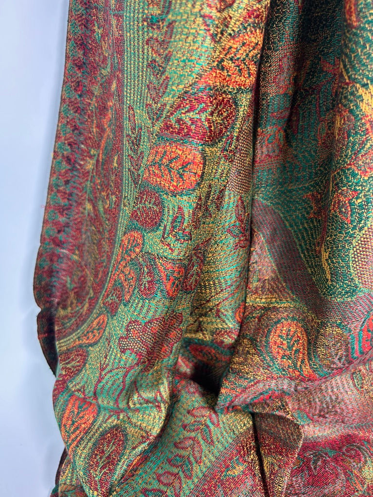 Fine-Weave Reversible Cotton-Silk Paisley Wrap