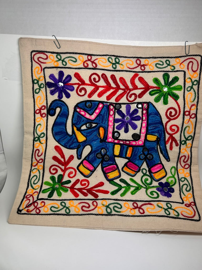 Embroidered Elephant Pillow Cover