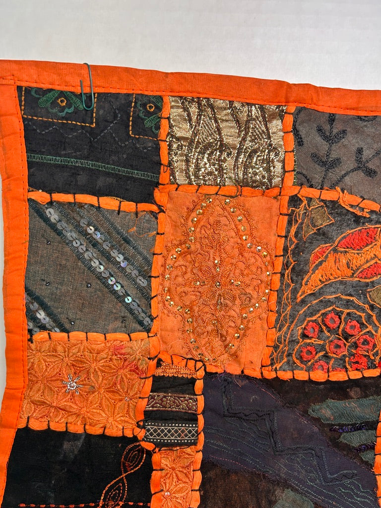 Embroidered Patchwork Pillow Cover, Orange