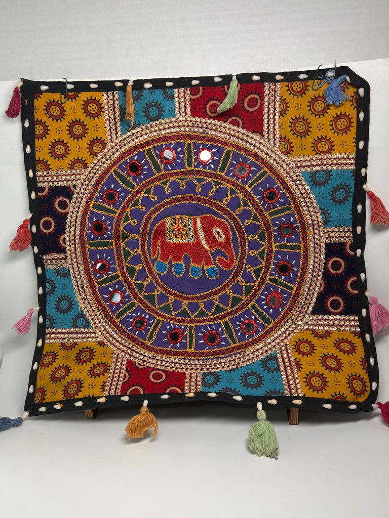Embroidered Elephant Pillow Cover