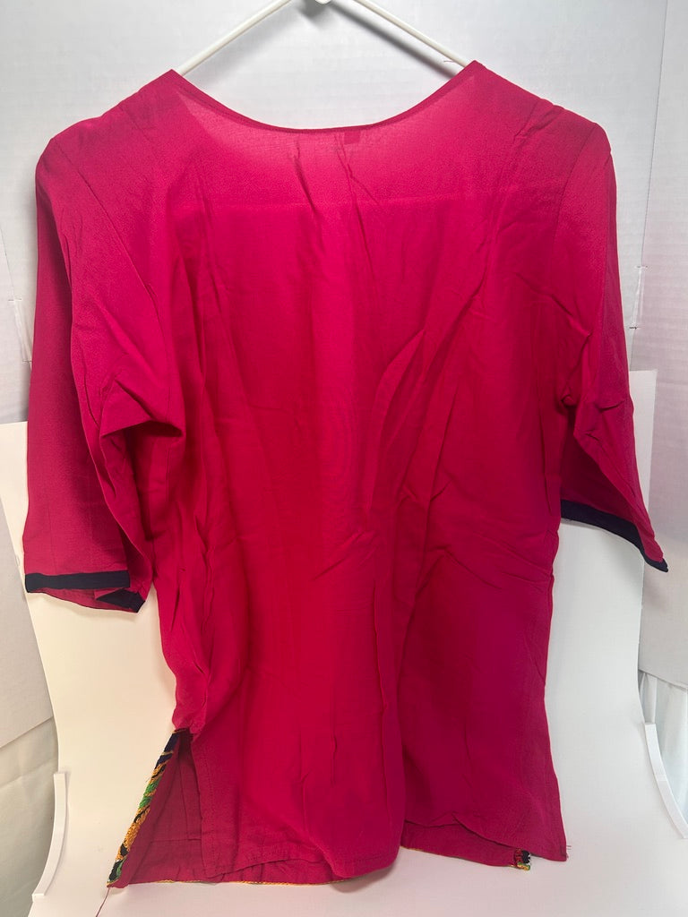 Fuchsia Mirror-Work Embroidered Cotton Kurti / Tunic Top