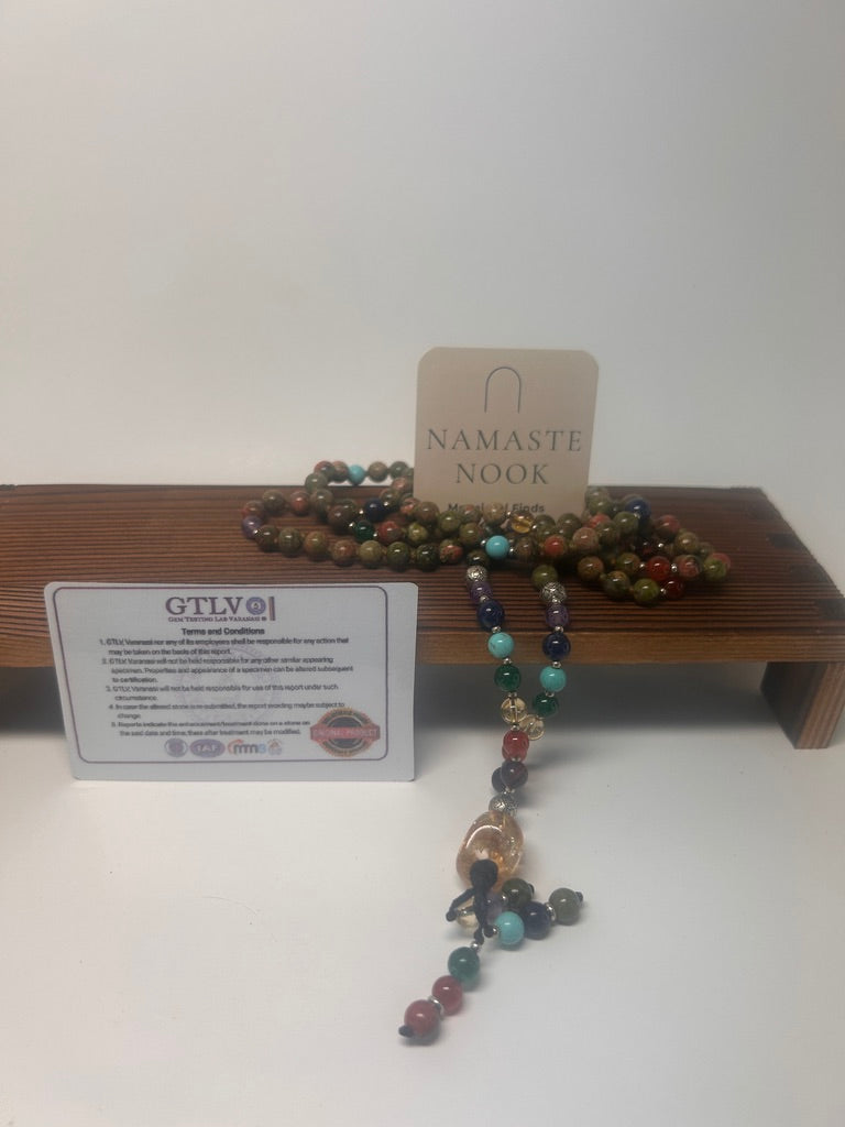 Natural Seven Chakra Energy Mala — Certified Gemstone Meditation Necklace