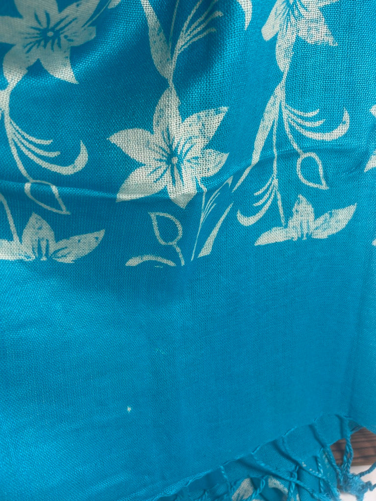 Mordant-Stamped Cotton Scarf / Wrap, Turquoise