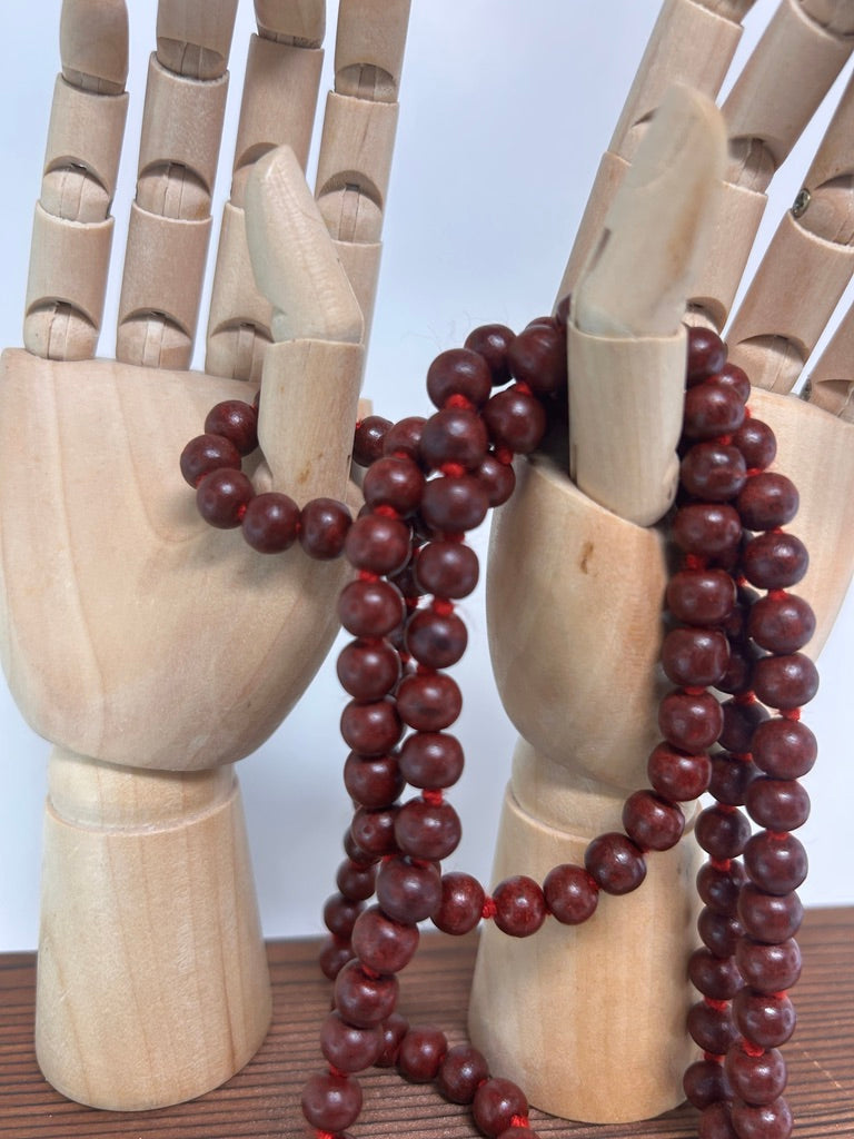 Sandalwood Mala — Handcrafted Meditation Necklace – Red
