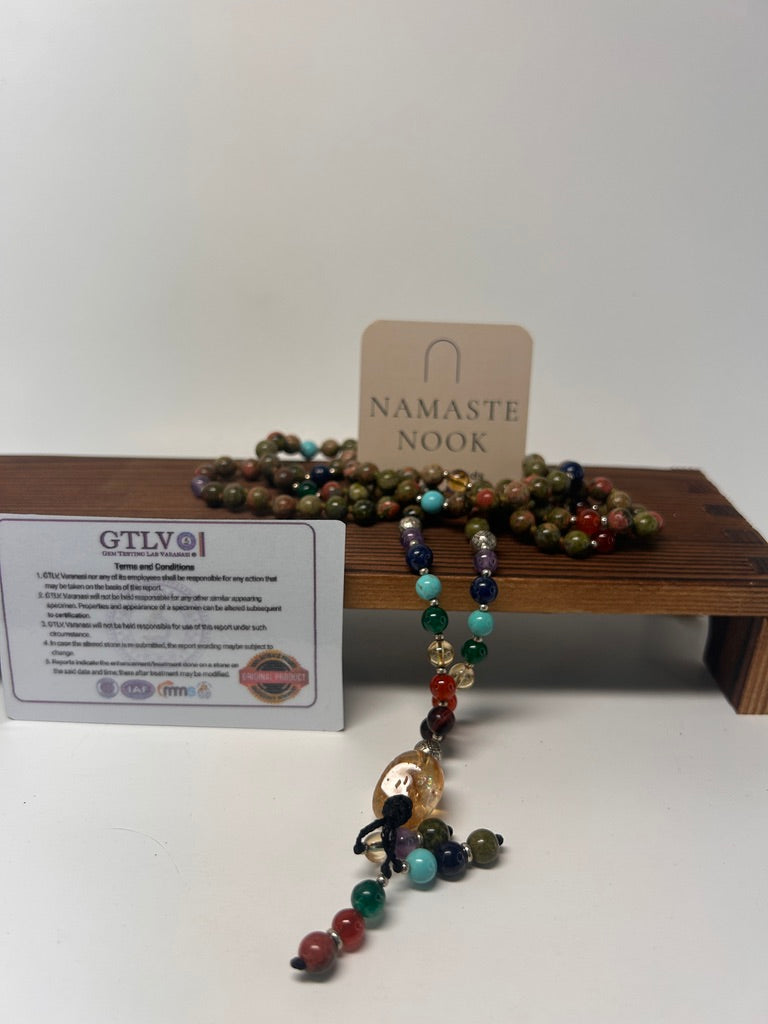 Natural Seven Chakra Energy Mala — Certified Gemstone Meditation Necklace
