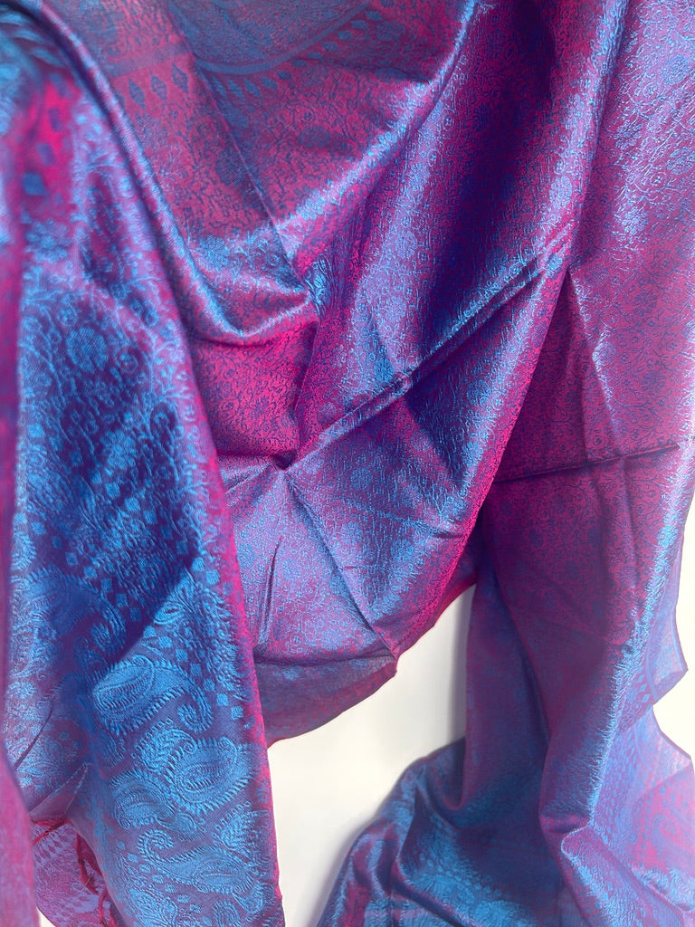 Reversible Woven Silk Scarf – Cobalt / Magenta