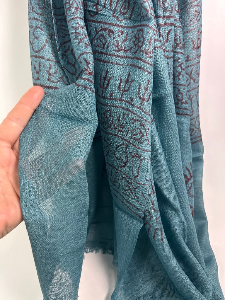 Hand-Stamped Light Mesh Cotton Summer Scarf – Payne's Gray