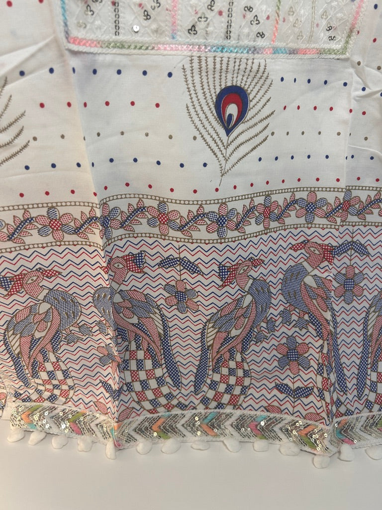 White Peacock Embellished Cotton Kurti / Tunic Top — view 7