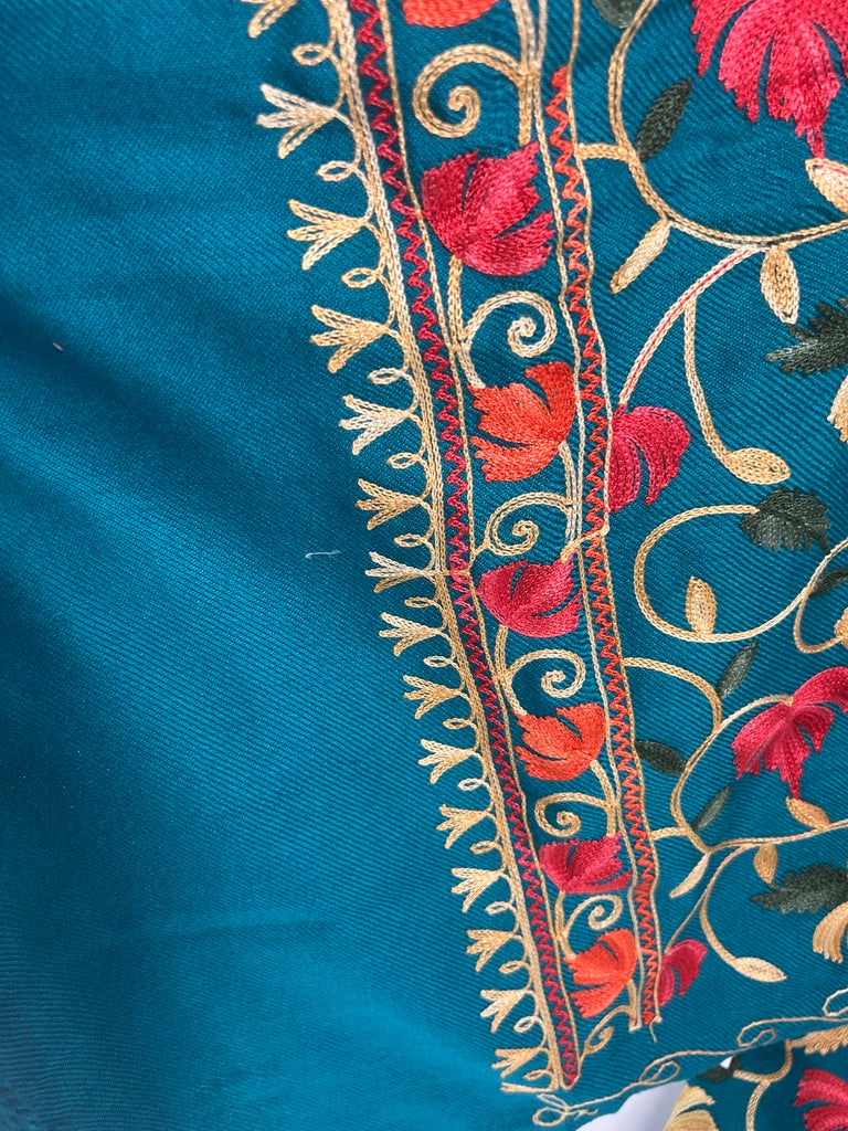 Traditional Embroidered Shawl – Teal & Turquoise