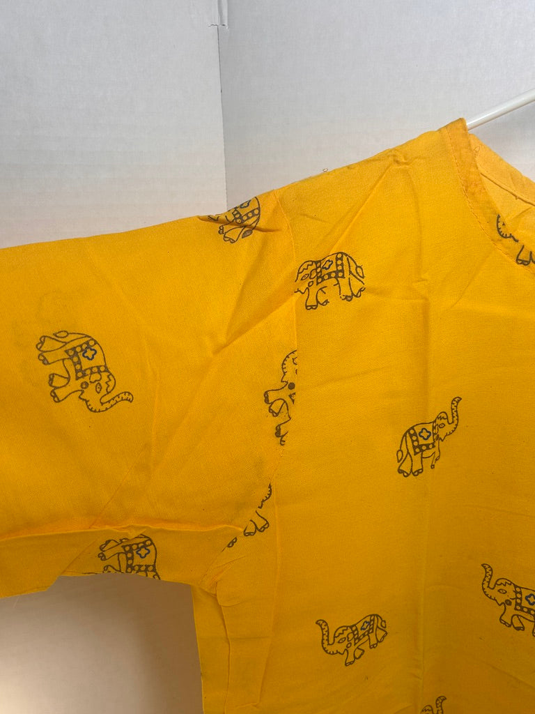 Elephant Border Cotton Short Kurti / Tunic Top, Mustard Yellow — view 4